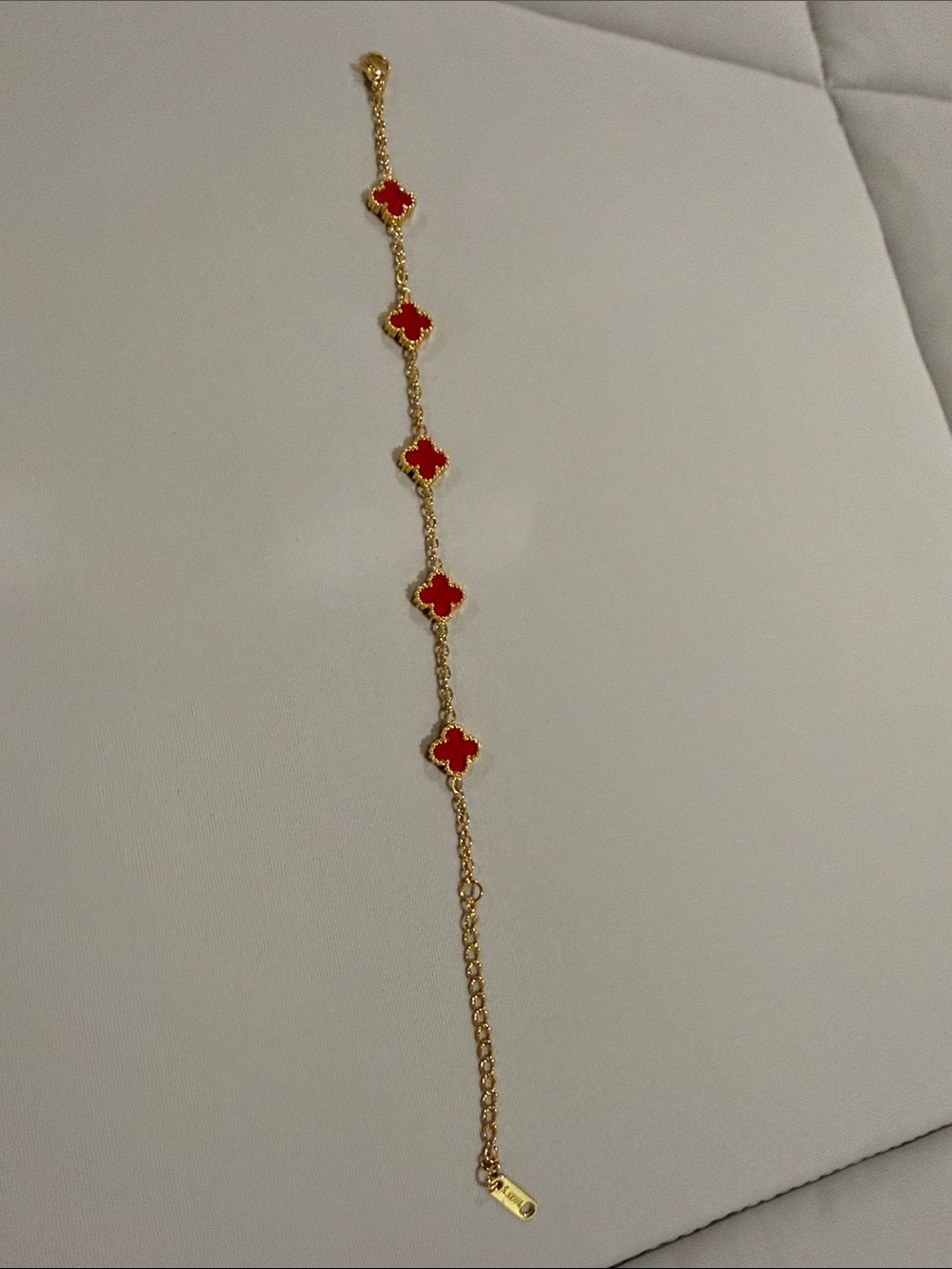 Gold Chain Bracelet with Red Clover Accents